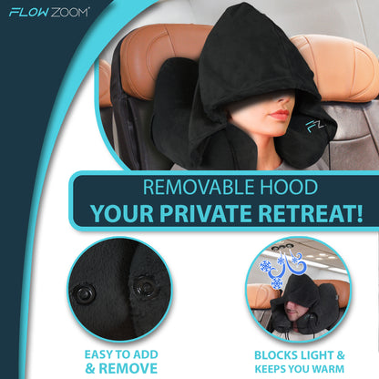 Pillow for travelling with removable hood