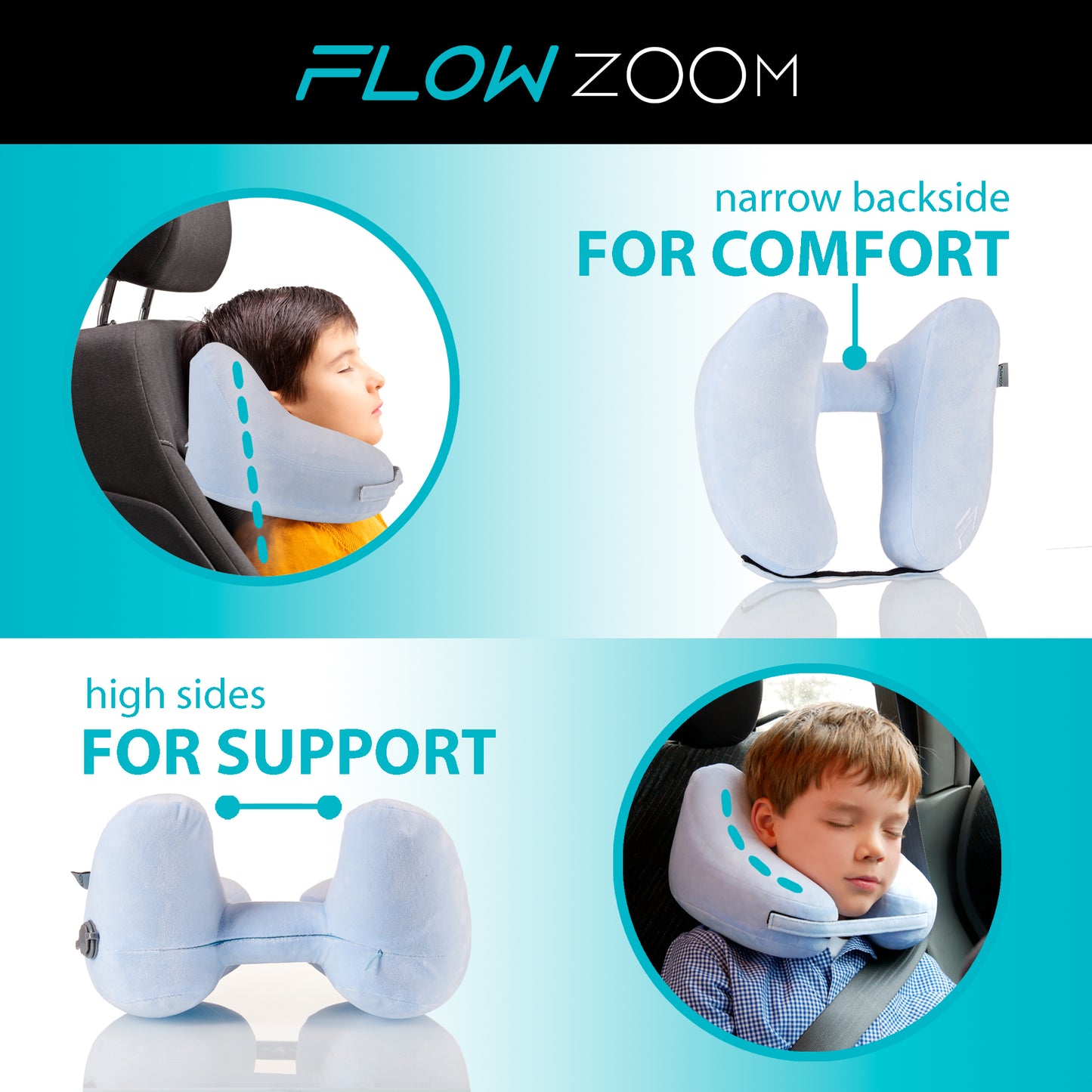 Inflatable Travel Pillow for Kids - Narrow Backside and High Sides