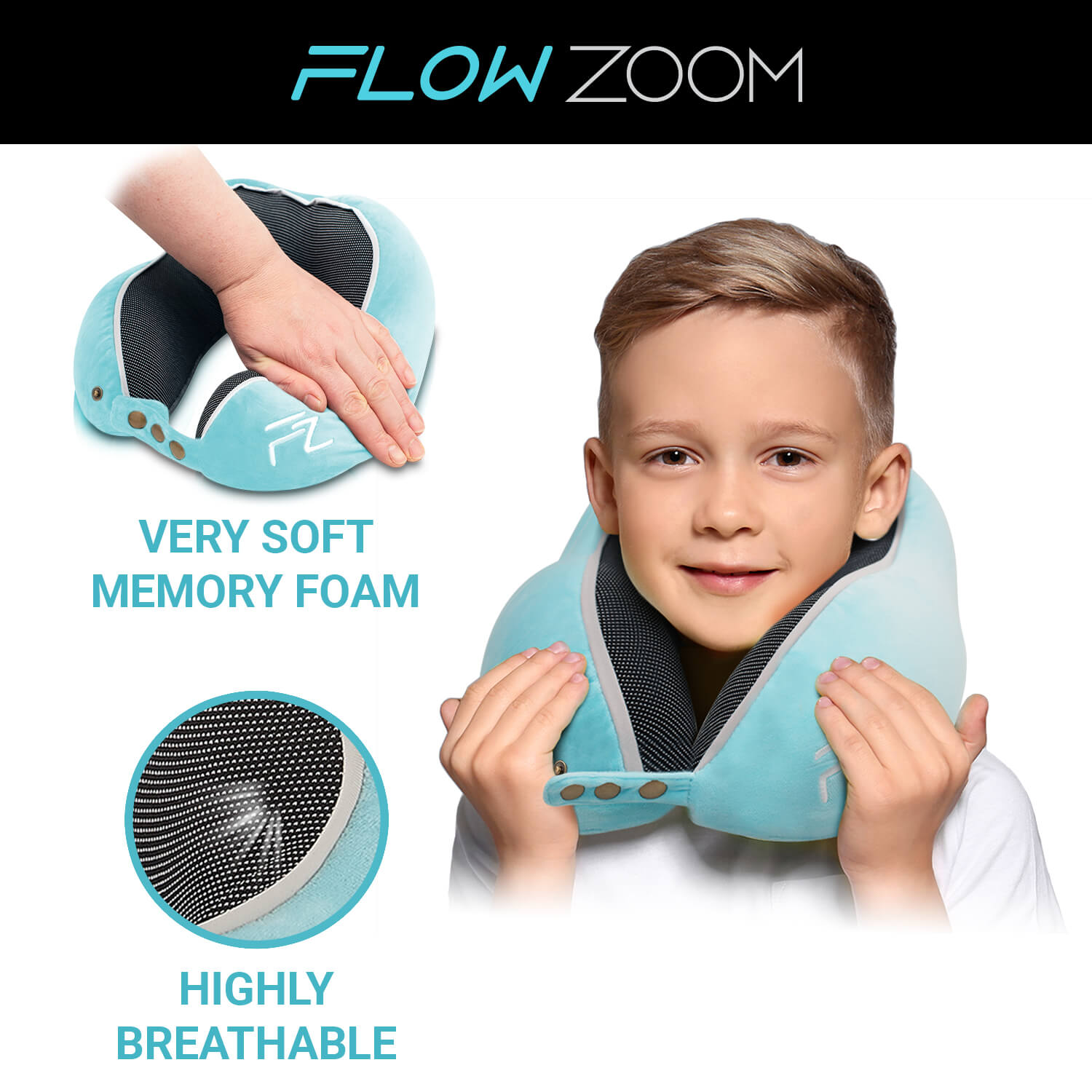 COMFY Memory foam travel pillow for kids - soft and breathable