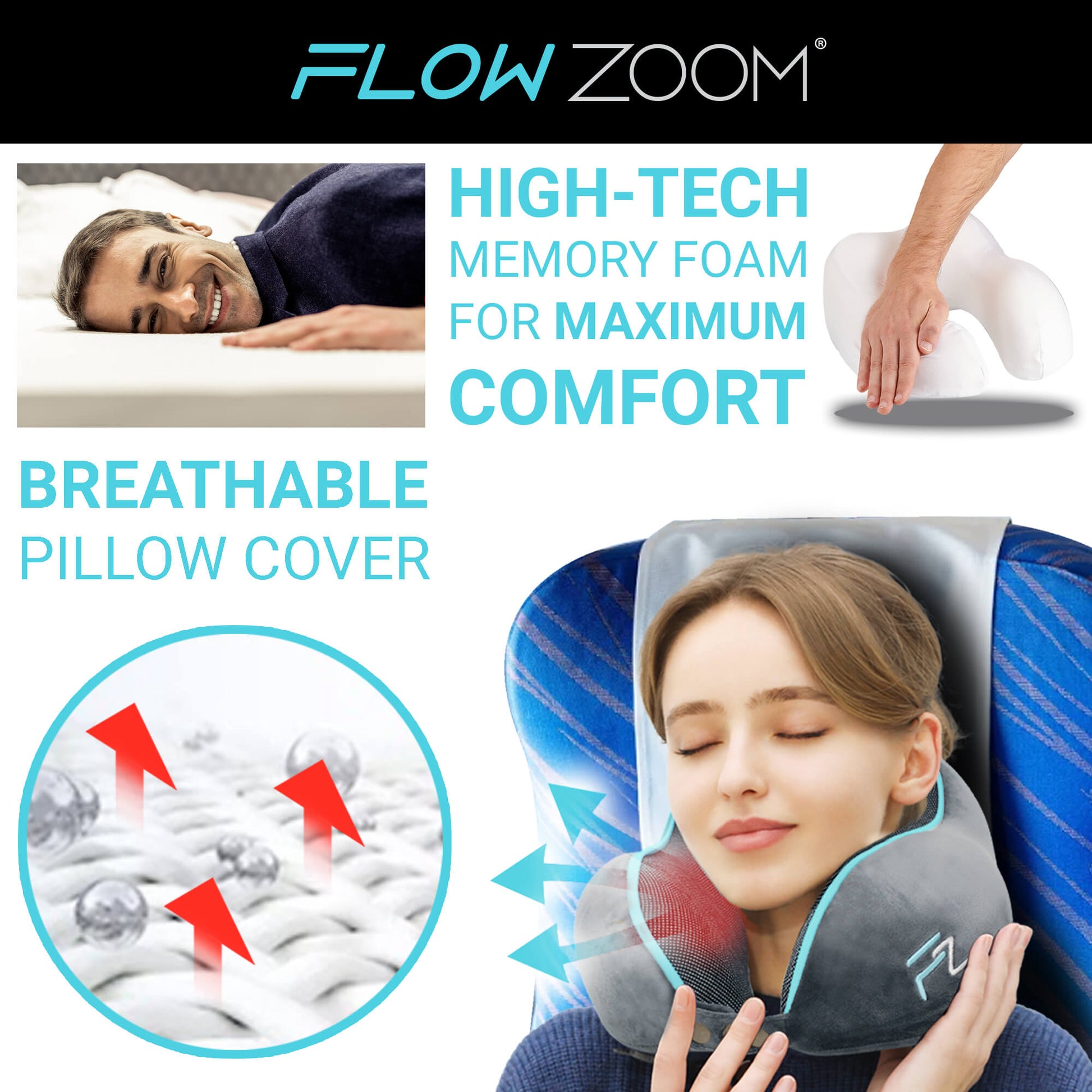 COMFY Neck travel pillow with breathable pillow cover