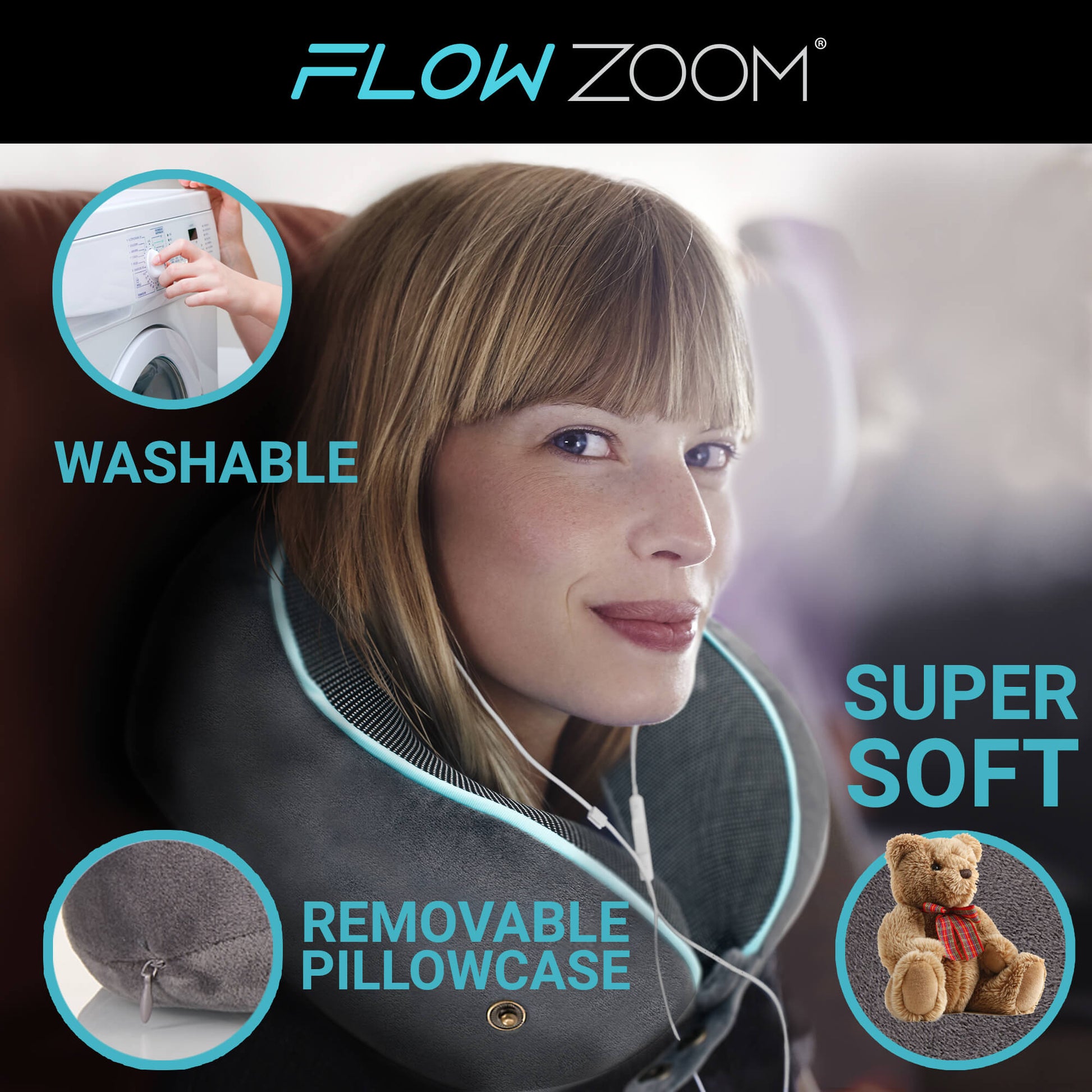 FLOWZOOM Memory Foam Pillow - Very Soft and Washable