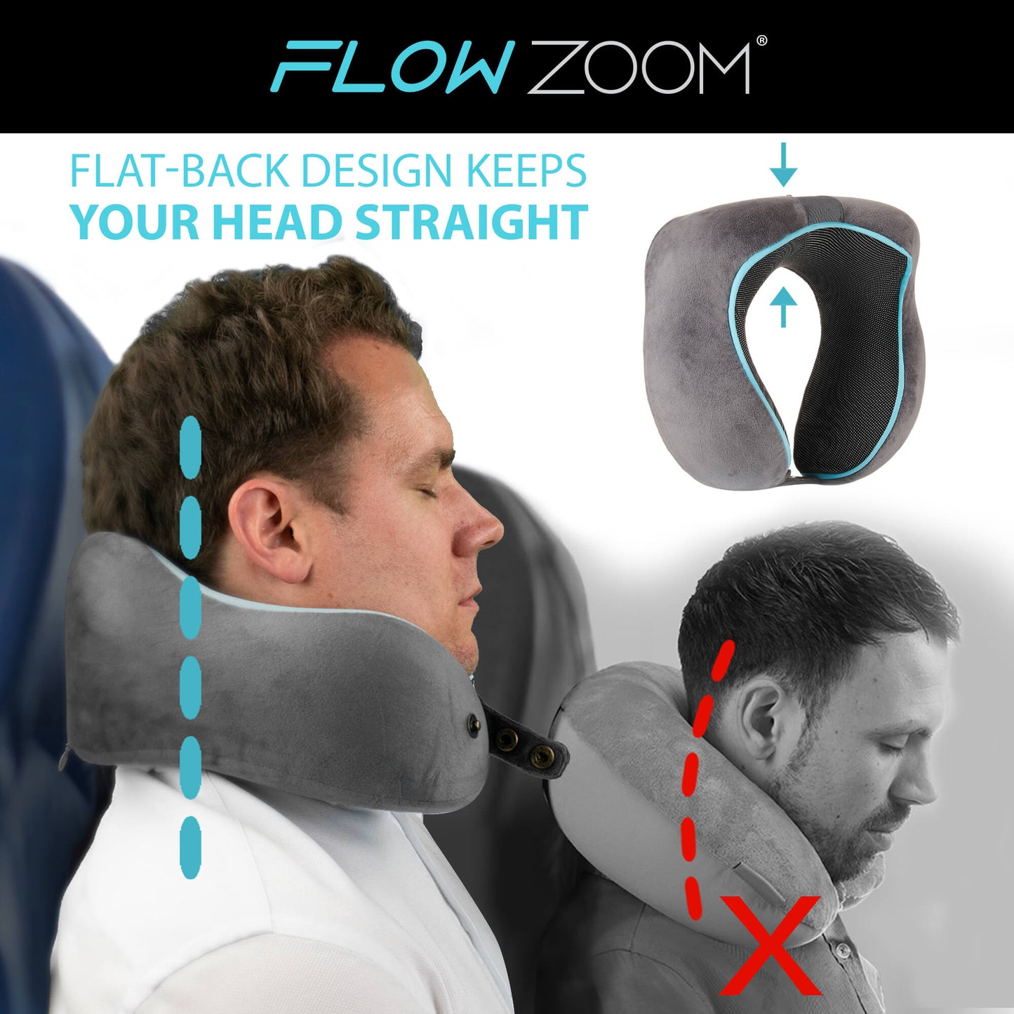 Memory foam travel pillow with flat-back design
